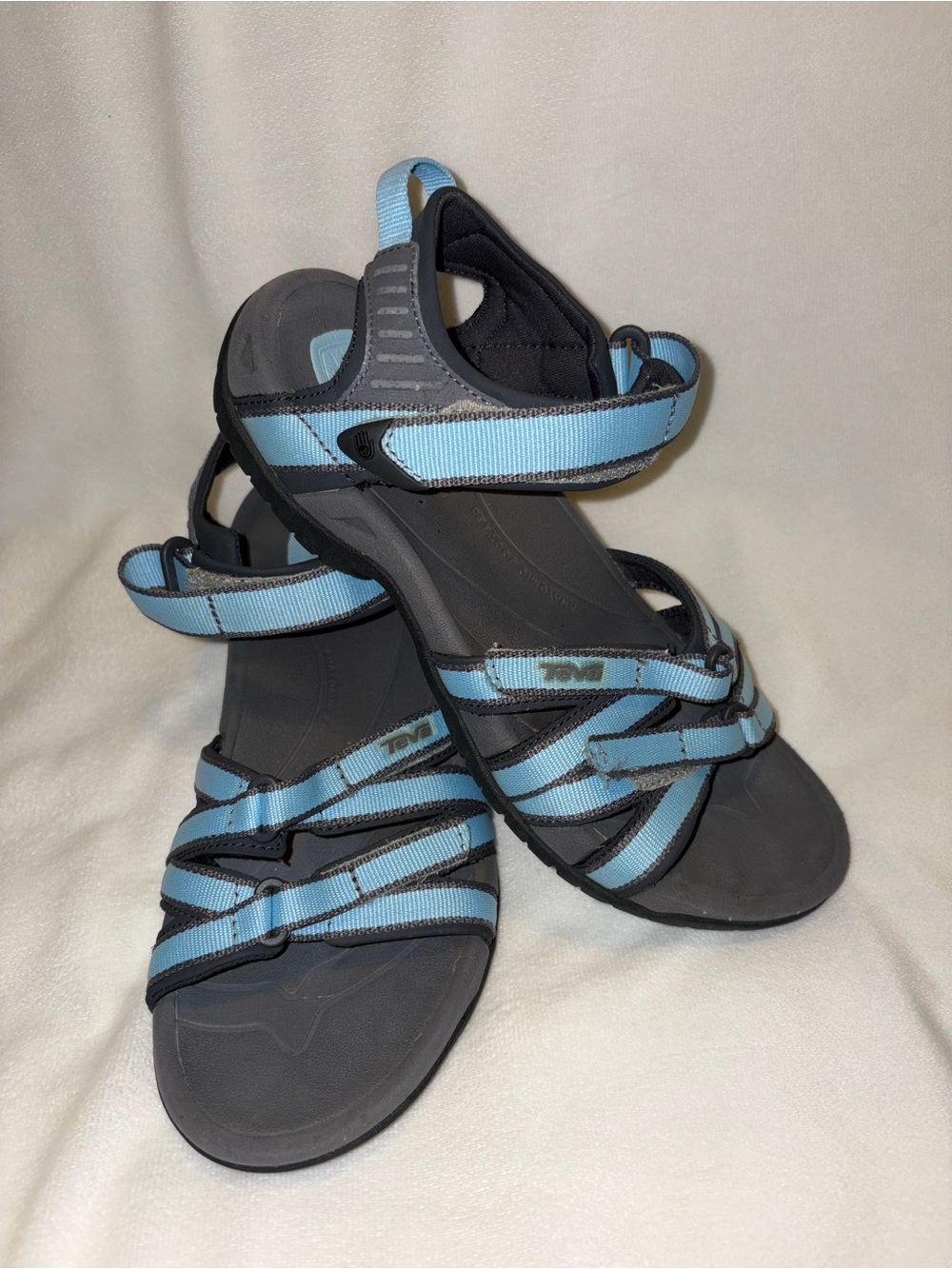 Teva women’s Strappy Sport Sandals Hook & Loop Adjustable Blue/Gray US 7.5